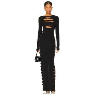H:ours X Revolve Cut-out Yailin Maxi Dress Long Sleeves Black Size Small